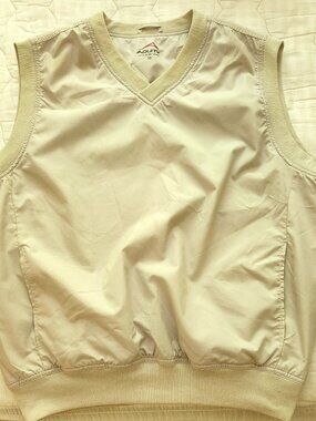 Mens ACUITY Golf Vest Beige Lined Pullover Med Windbreaker Rain Resistant